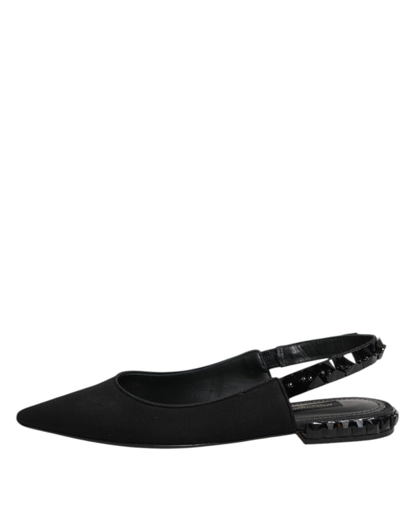 Schwarzer Kristall Charmeuse Slingback Schuhe