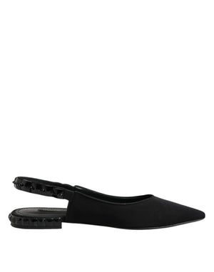 Schwarzer Kristall Charmeuse Slingback Schuhe