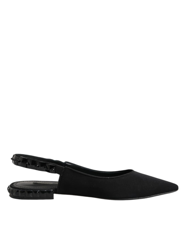 Schwarzer Kristall Charmeuse Slingback Schuhe