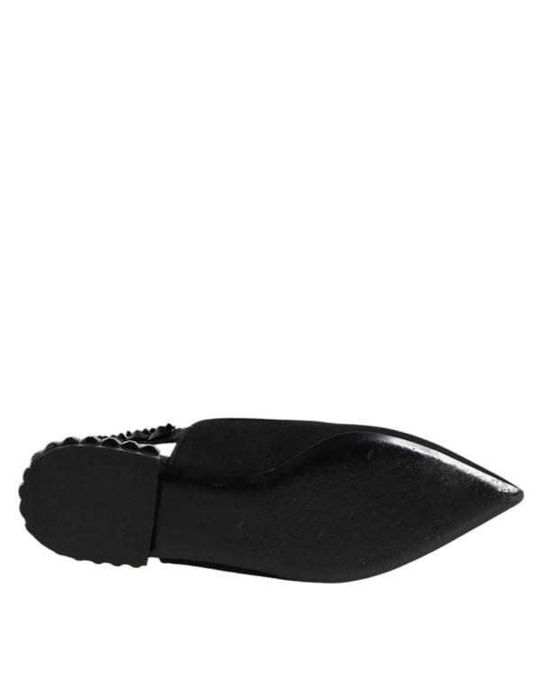 Schwarzer Kristall Charmeuse Slingback Schuhe