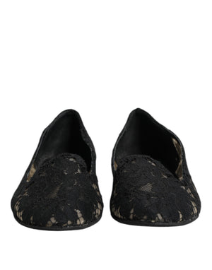 Schwarz Taormina Spitze Slip On Flats Schuhe
