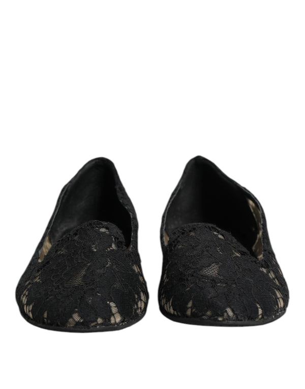 Schwarz Taormina Spitze Slip On Flats Schuhe