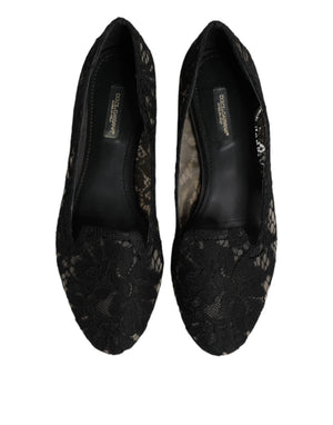 Schwarz Taormina Spitze Slip On Flats Schuhe