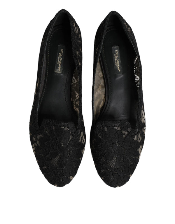Schwarz Taormina Spitze Slip On Flats Schuhe