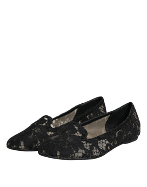 Schwarz Taormina Spitze Slip On Flats Schuhe