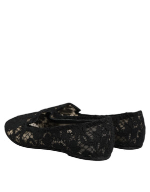Schwarz Taormina Spitze Slip On Flats Schuhe