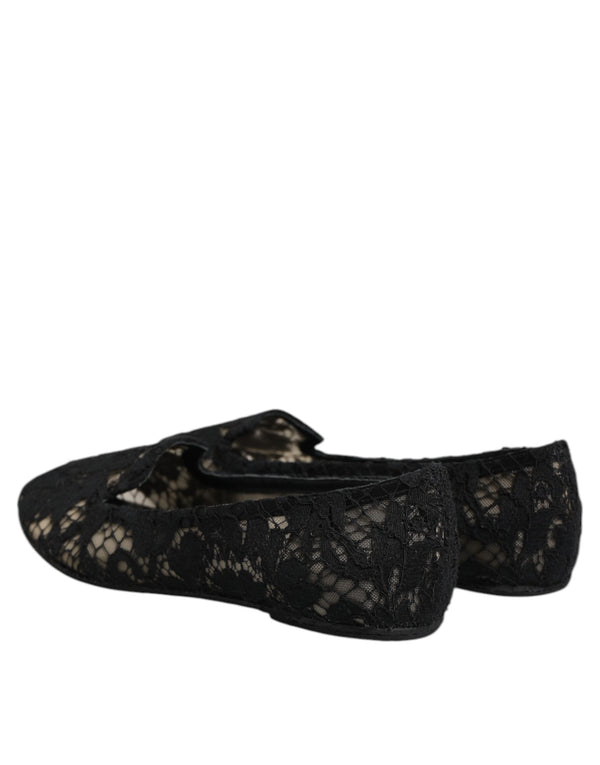 Schwarz Taormina Spitze Slip On Flats Schuhe