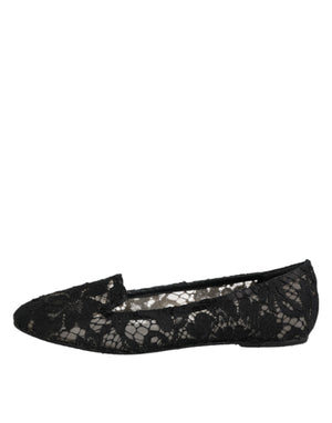 Schwarz Taormina Spitze Slip On Flats Schuhe