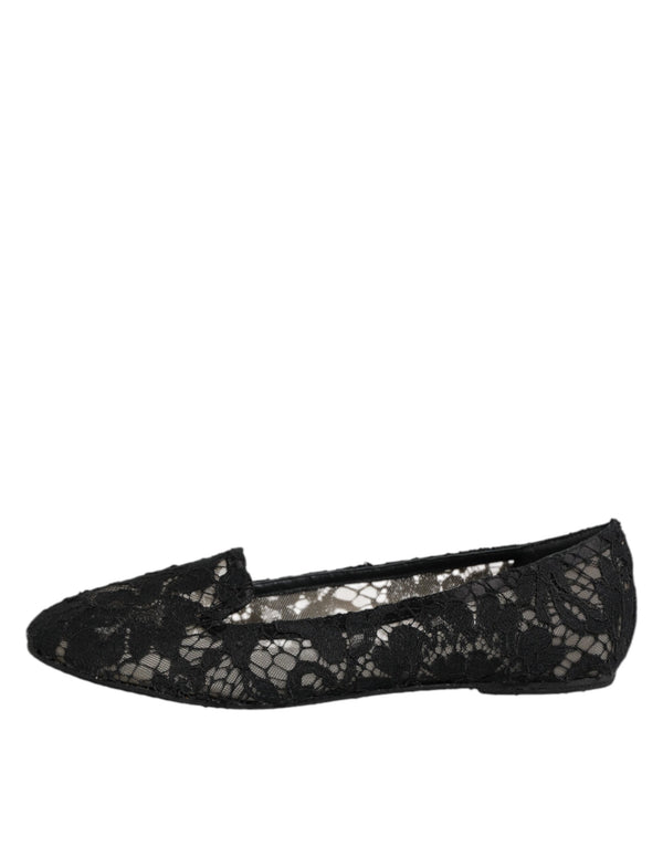 Schwarz Taormina Spitze Slip On Flats Schuhe