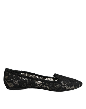 Schwarz Taormina Spitze Slip On Flats Schuhe