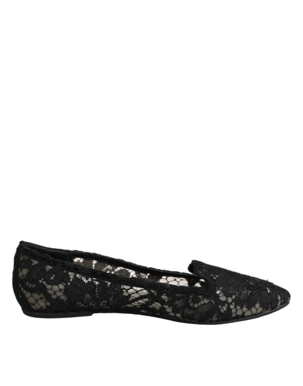 Schwarz Taormina Spitze Slip On Flats Schuhe