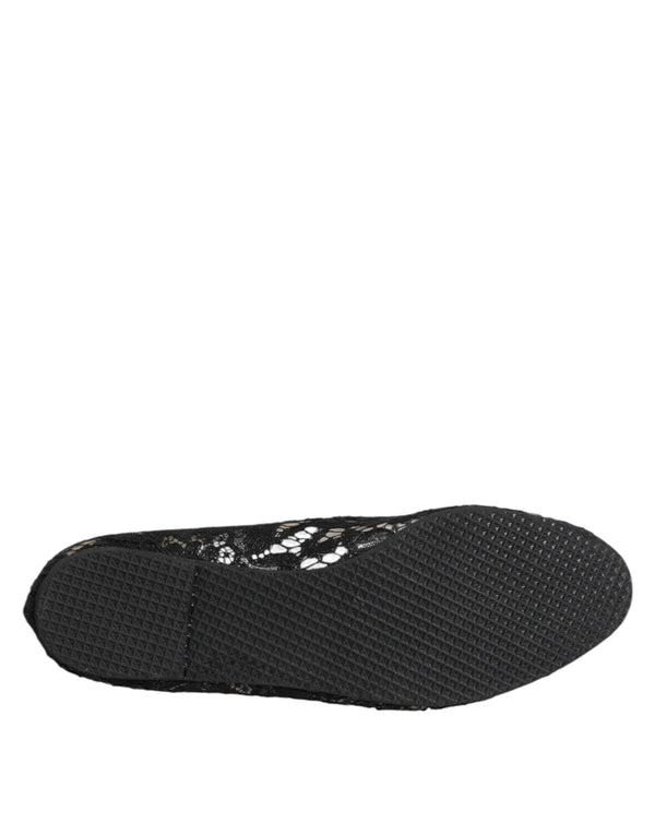 Schwarz Taormina Spitze Slip On Flats Schuhe