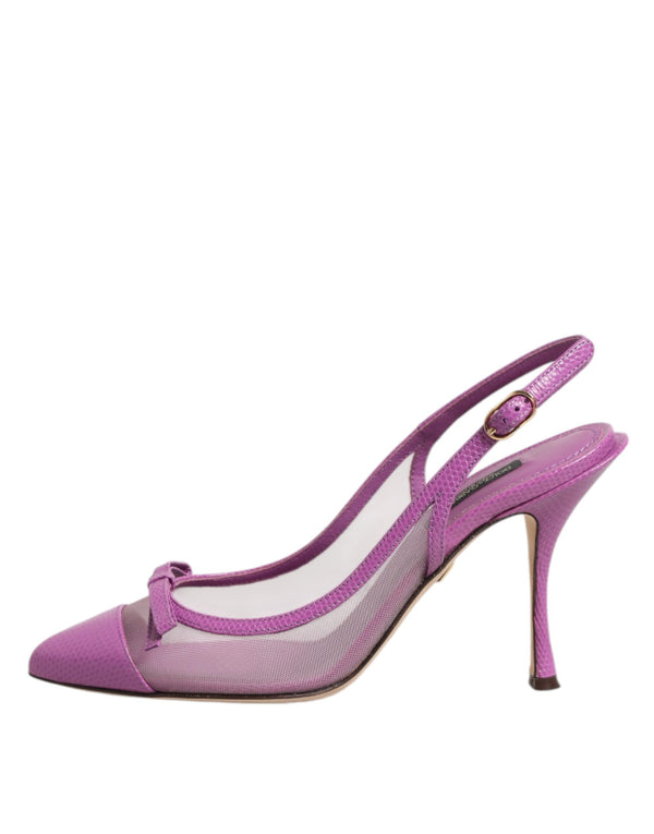 Lila Leder Mesh High Heels Slingback Schuhe