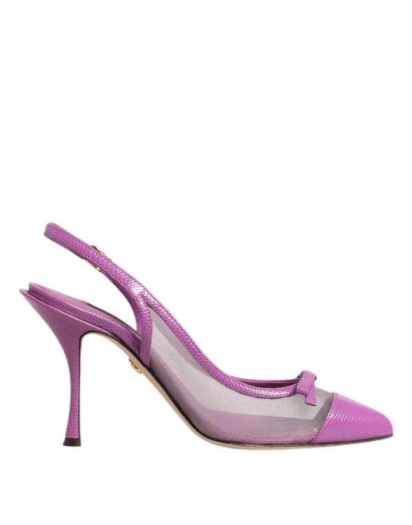 Lila Leder Mesh High Heels Slingback Schuhe