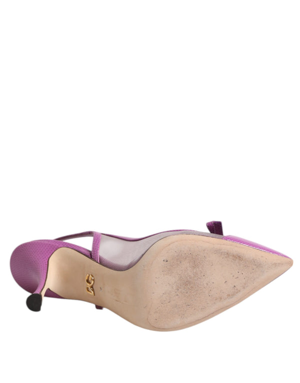 Lila Leder Mesh High Heels Slingback Schuhe