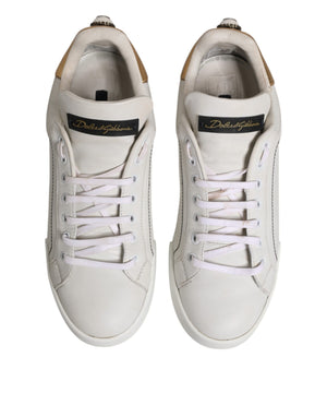Weiß Gold Leder Low Top Sneakers Schuhe