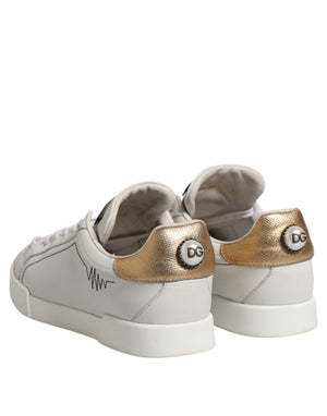 Weiß Gold Leder Low Top Sneakers Schuhe