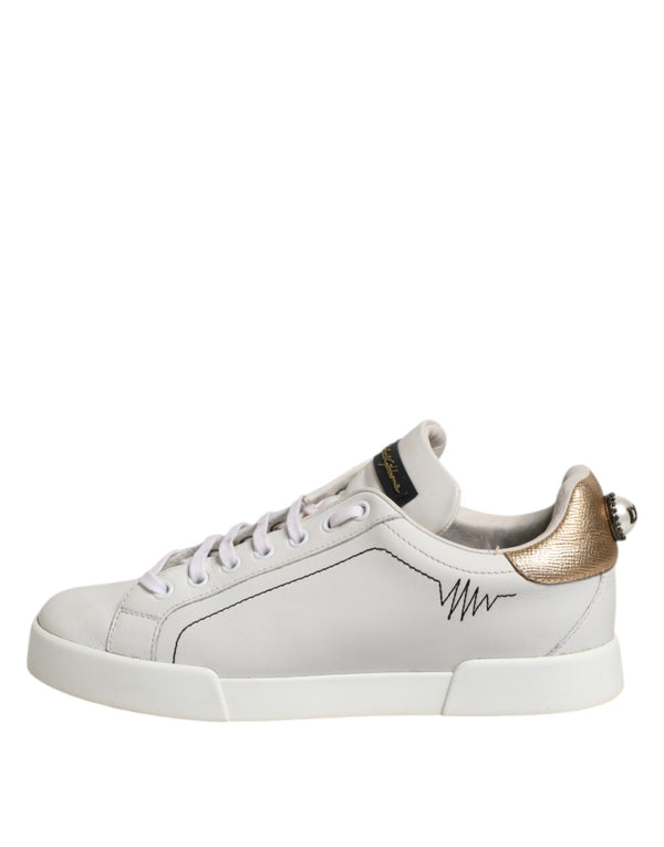 Weiß Gold Leder Low Top Sneakers Schuhe