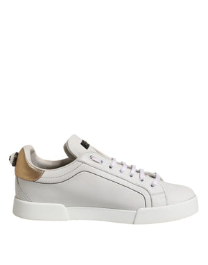 Weiß Gold Leder Low Top Sneakers Schuhe