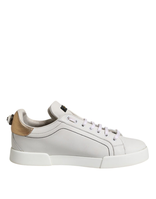 Weiß Gold Leder Low Top Sneakers Schuhe