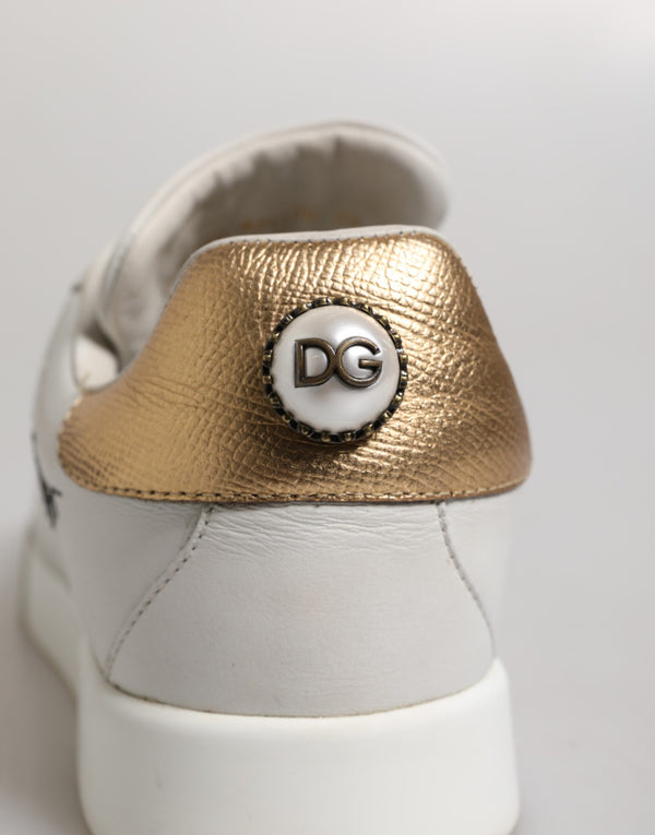Weiß Gold Leder Low Top Sneakers Schuhe