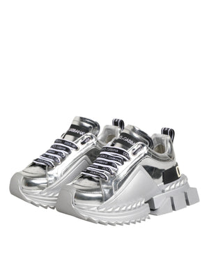Silberne Leder Super Queen Sneakers Schuhe