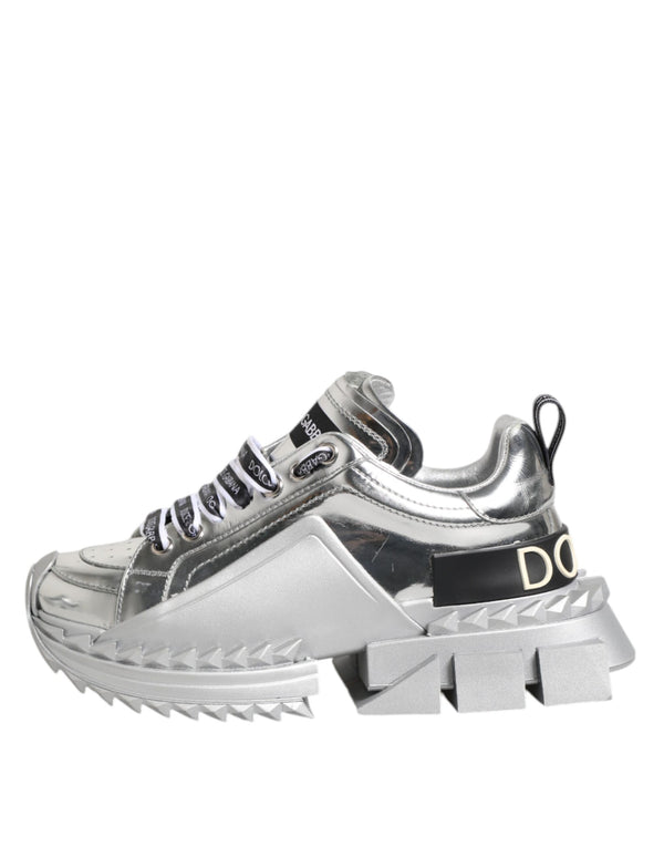 Silberne Leder Super Queen Sneakers Schuhe