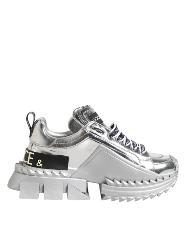 Silberne Leder Super Queen Sneakers Schuhe