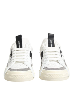 Weiß Schwarz Leder Low Top Sneakers Schuhe