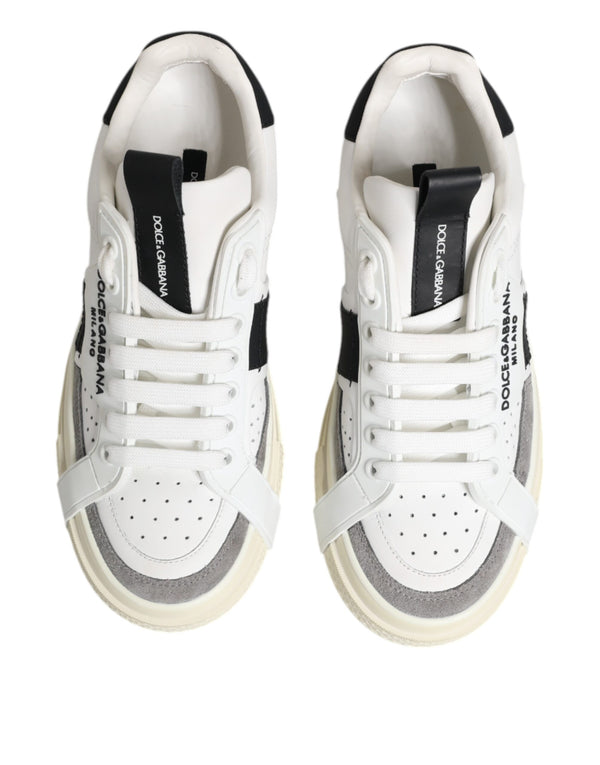 Weiß Schwarz Leder Low Top Sneakers Schuhe