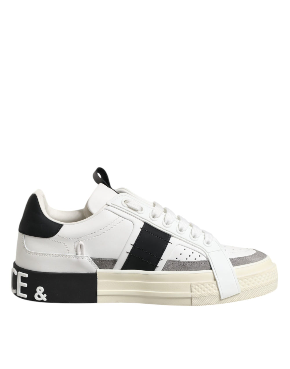 Weiß Schwarz Leder Low Top Sneakers Schuhe