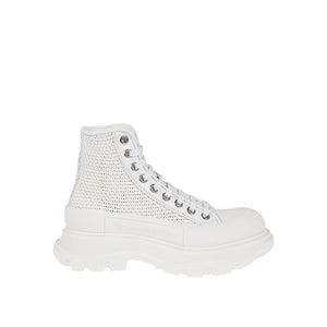 Weiße High-Top-Sneaker aus Raffiabast