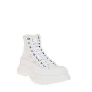 Weiße High-Top-Sneaker aus Raffiabast