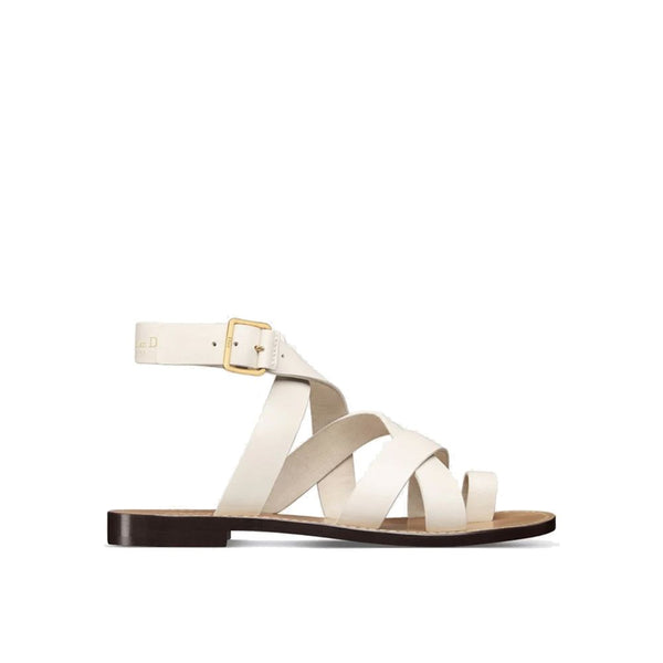 Flache Sandalen aus weißem Kalbsleder