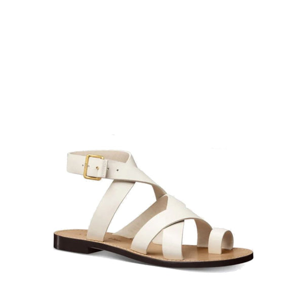 Flache Sandalen aus weißem Kalbsleder