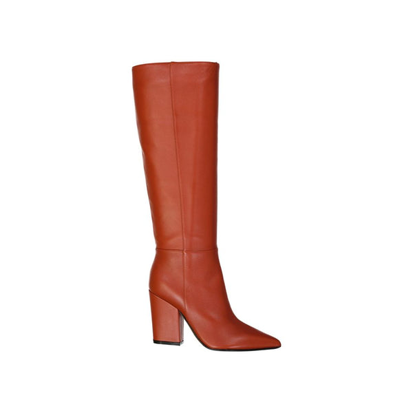 Oranger Stiefel aus Lammleder mit hohem Absatz