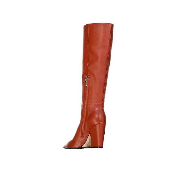 Oranger Stiefel aus Lammleder mit hohem Absatz