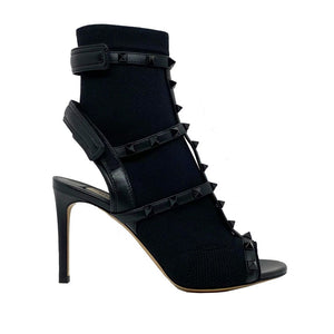 Schwarze Leder-Stilettosandalen
