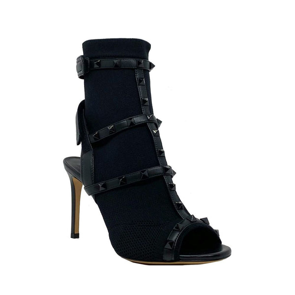 Schwarze Leder-Stilettosandalen