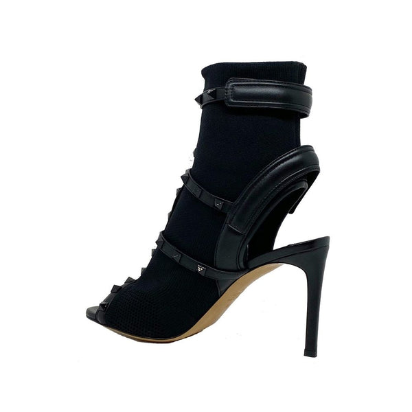 Schwarze Leder-Stilettosandalen