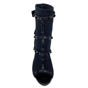 Schwarze Leder-Stilettosandalen