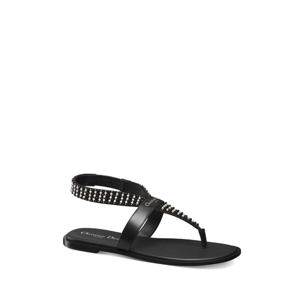 Flache Sandalen aus schwarzem Kalbsleder