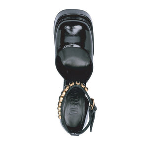 Schwarze Plateau-Pumps aus Kalbsleder