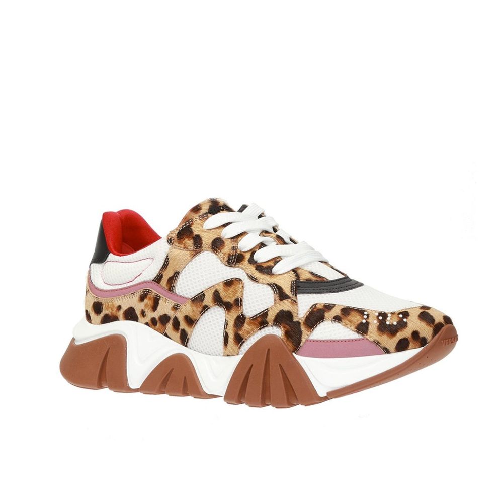 Beige Chunky Sneakers aus Leder