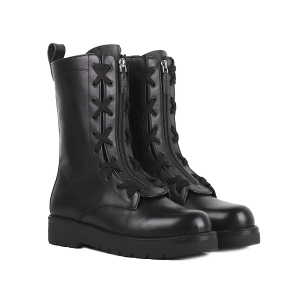 Schwarze Stiefeletten aus Kalbsleder mit Schnürung