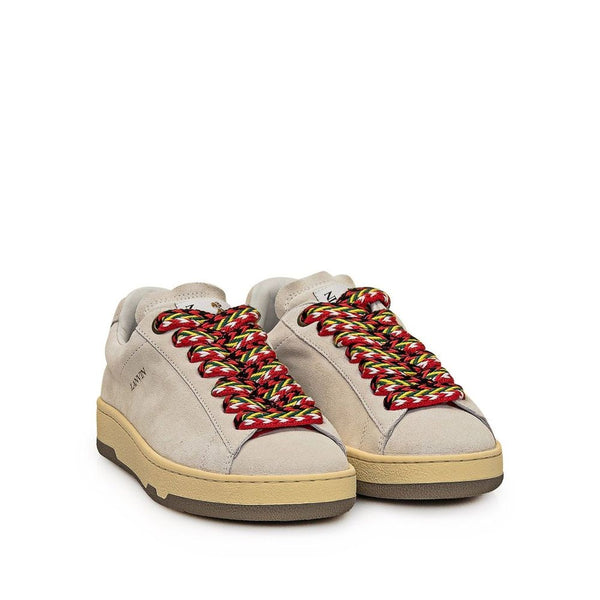 Graue Leder-Sneakers mit niedrigem Schaft