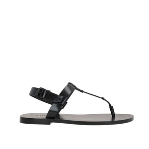 Flache Sandalen aus schwarzem Kalbsleder