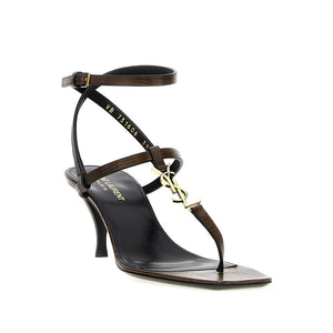 Braune Kalbsleder-Plateau-Sandalen