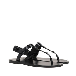 Flache Sandalen aus schwarzem Kalbsleder