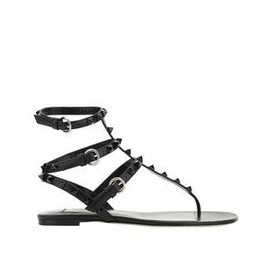 Flache Sandalen aus schwarzem Kalbsleder